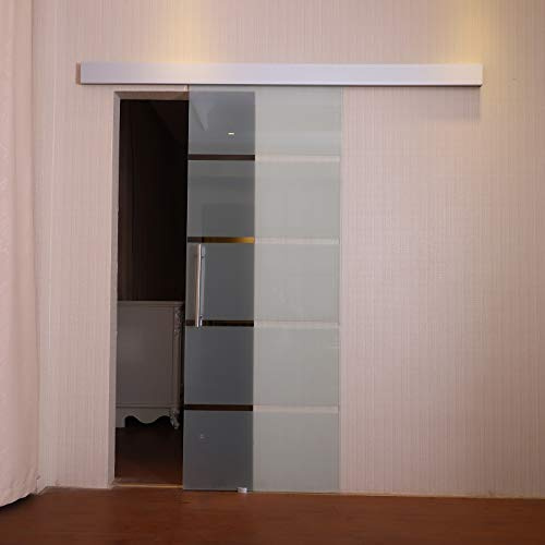 HOMCOM Puerta Corrediza de Vidrio Puerta Corredera Deslizante de Cristal Seguridad 90x205 cm
