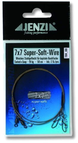 JENZI Powerflex 7x7 Super-Soft-Stahlvorfach mit Wirbel, 15 Kg, Länge 50 cm