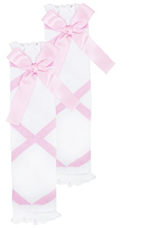 RuffleButts Girls Pink and White Ballet Bow Leg Warmers - One Size
