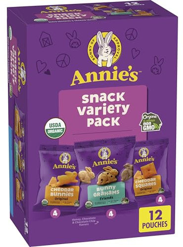 Annie's Organic Variety Pack, Cheddar Bunnies, Bunny Grahams and Cheddar Squares, 12 Pouches, 11 oz