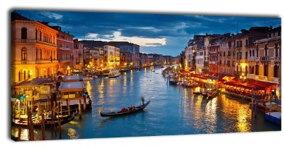 wandmotiv24 Leinwandbild Panorama Nr. 196 Canale Grande 100x40cm, Keilrahmenbild, Bild auf Leinwand, Italien Venedig Gondel