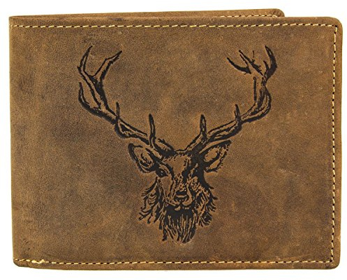Greenburry Geldbörse Hirsch Leder Portemonnaie braun mit Jagd-Motiv