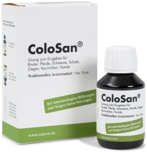 Saluvet ColoSan | 250 ml | läkemedel för hästar, nötkreatur, grisar, får, getar, kaniner och hundar | För matrelaterade gasbildning och magtarmstörningar