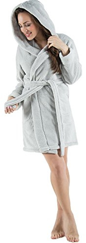 CelinaTex XS-XXXL Bademantel Kapuze zweifarbig kurz seitliche Eingrifftaschen Damen Sherpa Kuschelfleece Morgenmantel, Sauna, Spa, Pool, Bad, flauschig und komfortabel - OEKO-TEX Kos