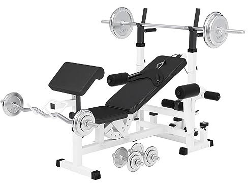 GORILLA SPORTS® Kraftstation - Multifunktion Hantelbank mit 108 kg Hantelset, Ablage, Dip Station, Butterfly, Curlpult, Beincurler, Seilzug, Gusseisen/Chrom/Gummi Hantelscheiben - Fitnessstation