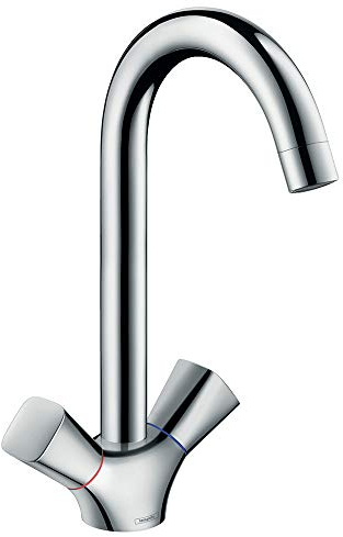 hansgrohe Logis 2-Griff Küchenarmatur, Komfort-Höhe 220mm mit Schwenkauslauf und abgerundeten Griffen, Chrom