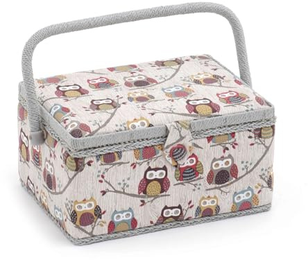 Hobby Gift Costurero mediano exclusivo, caja de almacenamiento para manualidades, bandeja para accesorios, alfiletero, mango de PVC, 18,5 x 25,5 x 14,5 cm, búho