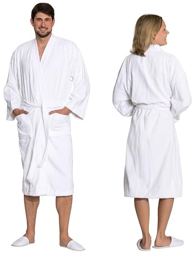 ZOLLNER´Peignoir de bain en blanc - doux pour la peau et super absorbant - pour femmes et hommes - coton - taille XL - lavable à 95°C - qualité hôtel - certifié Oeko Tex®