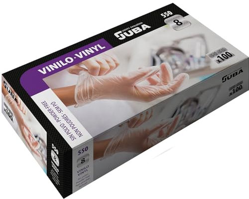CAJA 100 GUANTES DESECHABLES VINILO SIN POLVO TALLA 7 JUBA