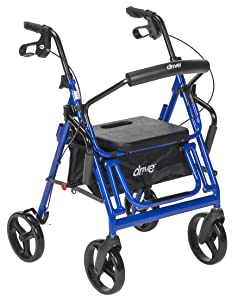 Drive Medical 795B Duet Folding Transport Wheelchair and Rollator Walker, Blue