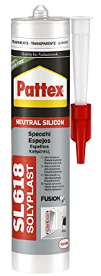 Pattex Sigillante Silicone SL618 Specchi, Elasticità, Elevata Adesione, Neutro, per Specchi, Vetri, Vetrate, Inodore, Senza Solventi, Alto Modulo, Sigillante Trasparente, Cartuccia da 300 ml
