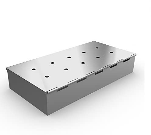 Smoker Box for BBQ Grill Wood Chips - 25% THICKER STAINLESS STEEL WON'T WARP - Charcoal & Gas Barbecue Meat Smoking with Hinged Lid - Best Grilling Accessories & Utensils Gift for Dad by Cave Tools
