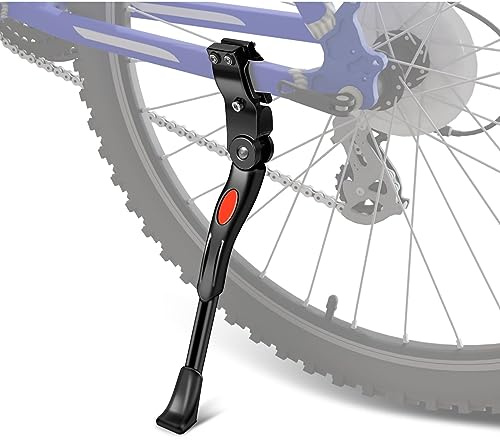Flexzion Fahrradständer, schwarz - Aluminiumlegierung Längenverstellbarer Fahrradständer Hinterradständer Seitenständerverlängerungs-Ersatz, für 22-26 Zoll-Reifen, ideal für Kinder-Sportfahrrad