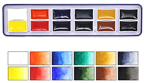 Artway Watercolour Paint Set - High Pigment - 12 Full Pans - A range of highly pigmented, vibrant colours, perfect for watercolour painting