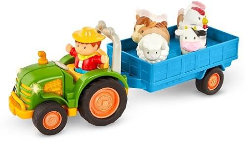 Battat Traktor Spielzeug mit Anhänger, Bauernhoftieren, Bauer, Licht, Musik, Traktor- und Tiergeräuschen – Bauernhof Spielzeug, Lernspielzeug für Kinder ab 18 Monaten