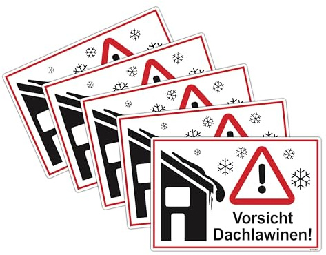 STROBO 5 Stück Vorsicht Dachlawinen! Warnschild | Stabile 3mm Hartschaumplatte als 30x20cm Schild mit UV-Schutz für den Außenbereich