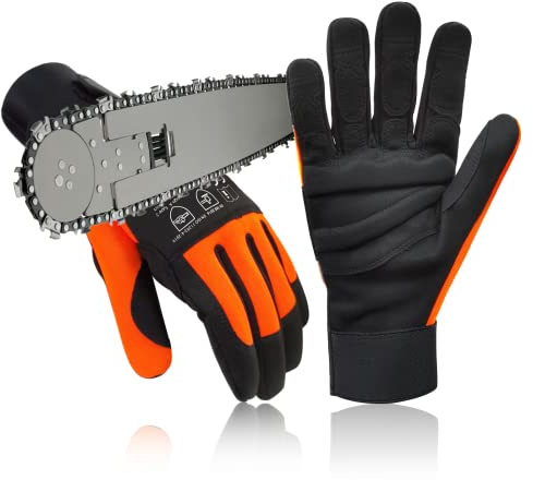 Intra-FIT Kettensägen-Schutzhandschuhe EN ISO 11393-4 Klass1 20m/s aus Kunstleder mit mit Linkshandschutz, Forst-Schnittschutzhandschuhe für Motorsäge