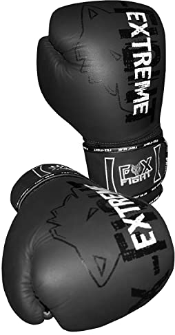 Extreme Boxhandschuhe professionelle hochwertige Premium Qualität aus echtem Leder Sandsack Training Sparring Muay Thai Kickbox Freefight Kampfsport BJJ Gloves FOX-FIGHT 12 OZ schwarz/Weiss