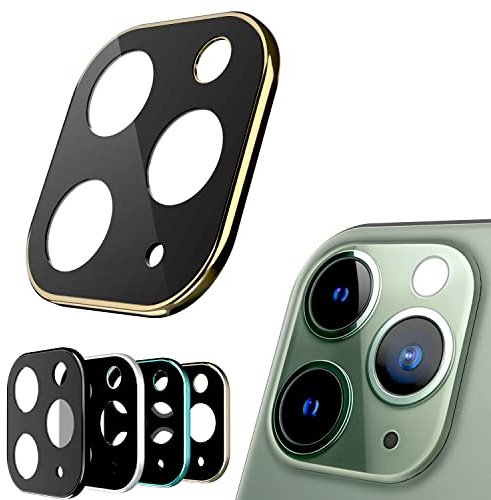 N NEWTOP Camera GLASS Compatibile con iPhone 11 Pro / 11 Pro Max, Film Vetro Temperato Frame Nero Cornice Colorata Protezione Copertura Fotocamera Posteriore Lenti Anti Urto Graffio (Gold)