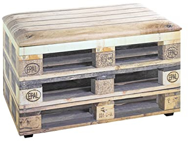 HAKU Sitztruhe Motiv, Kunstleder, MDF - Maße: B 65 cm x H 42 cm x T 40 cm, Style: Industrial
