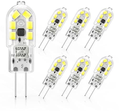 Cxyemt Ampoules LED G4 2W Équivalent à 20W Halogène Lumière Blanc Froid 6000K, AC/DC 12V, Lampe à éConomie D'éNergie, Non dimmables,Sans scintillement,Paquet De 6