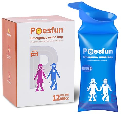 Peesfun Disposable Urinal Bag, Emergency Urine Bag,900CC Leak-Proof Pee Bag with Super Absorbent Gel, Universal for Men Women Kids, Portable for Car Travel Camping Road Trip Outdoor,12 Pack