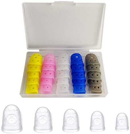 25 Pezzi Silicone Protezione delle Dita Copertura, 5 Misure Protezioni per Dita della Chitarra Silicone Coperture per Dita per Chitarra per Strumenti a Corda Cucito(Con scatola trasparente)