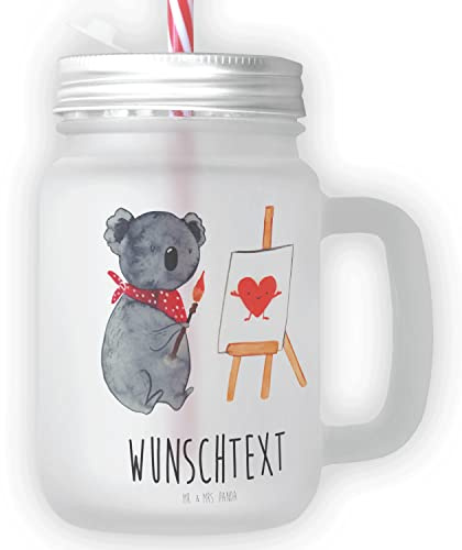 Mr. & Mrs. Panda Glas personalisiert Koala Künstler - Personalisierte Geschenke, Zeichnen, Liebesgeschenk, Gefühle, Personalisierter Trinkbecher, mit Namen, Liebe, Personalisiertes Trinkglas, Becher