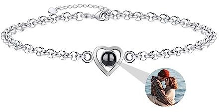 Aina Lighting Personalisiertes Fotoprojektions Armband Individuelles Armband mit Bild im Inneren Ich Liebe Dich Armband 100 Sprachen 925 Sterling Silber Herzanhänger Gedenkschmuck Geschenk für Frauen