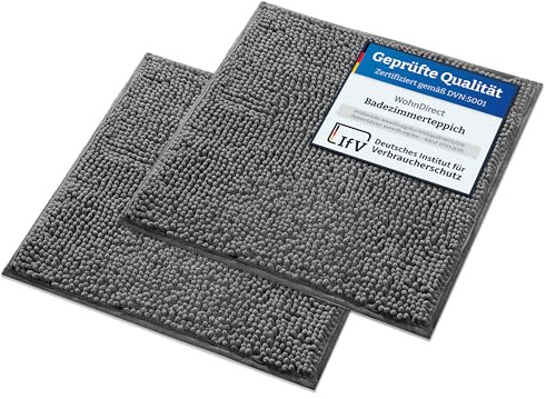 WohnDirect Badematten Set 2 teilig - Grau 45 x 45 cm - rutschfest & Waschbar - Badvorleger, Badezimmerteppich, WC Vorleger