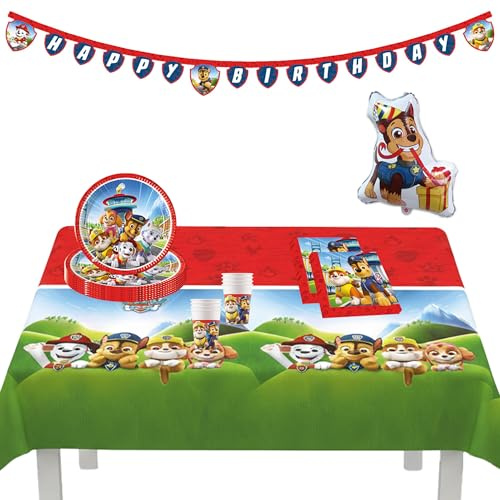 Procos 10215311DY - Set de fiesta Paw Patrol, vajilla desechable de 39 piezas para fiestas de cumpleaños infantiles y fiestas temáticas, decoración de mesa