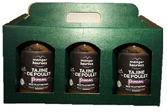 Coffret Cadeau Gourmet - TAJINES Poulet aux Pruneaux (3 Bocaux de 360 grammes par Coffret) Panier Gourmand