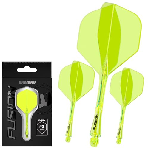 WINMAU Darts - Fusion Integrerat flyg- och axelsystem - No.2 Form och design – Neongul Färg, Kort Längd