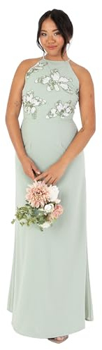 Maya Deluxe maxiklänning för kvinnor ärmlös halterneck blommig paljett utsmyckad A-linje för bröllop gäst kväll balklänning, Grön lilja, 36 SE