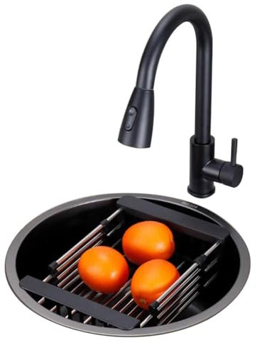 LIPJIA Fregadero Cocina,Cuenco Individual Redondo de Acero Inoxidable con escurridor, Mini Barra de tamaño pequeño, Cocina, Lavabo Debajo del mostrador, fácil de Limpiar