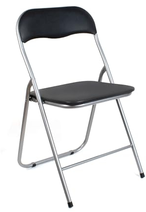 THE SECRET HOME – Silla Plegable de PVC y Metal – Alto. 80 cm x Ancho. 45 cm – Asiento Auxiliar para el Hogar - Silla con Patas Antideslizantes - Color Negro