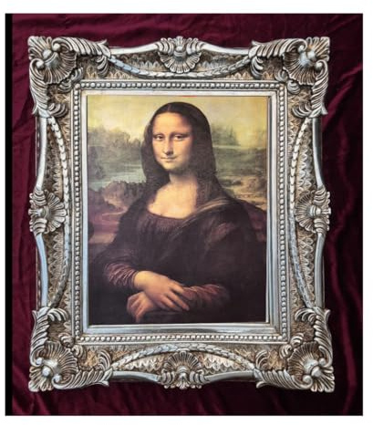 Mona Lisa Bild mit Barock Rahmen Wandbild von Leonardo da Vinci 73x63 SILBER cm Kunstdrucke Gemälde Retro Repro Antik für Home Büro Praxis Café