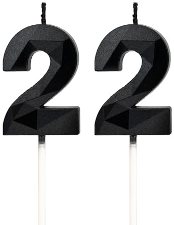 Velas 22 cumpleaños, velas con número negro, decoraciones para tartas de cumpleaños, bodas, aniversarios de empresa