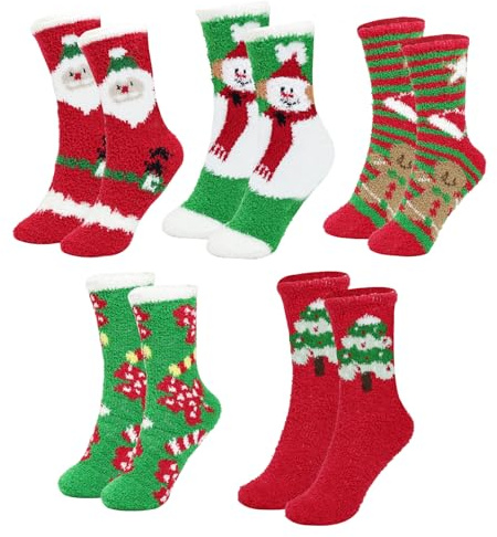 5 Paia Calze Natalizie Fantasia, Calze di Natale Divertenti Calzini Natalizi del Pupazzo di Neve di Natale Babbo Regalo per Famiglia Donne Ragazze, EU 35-41