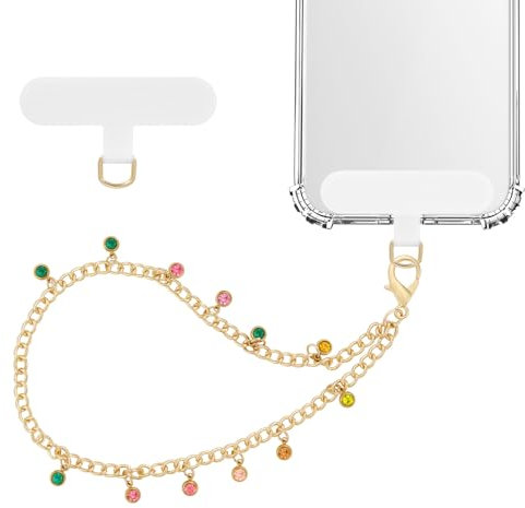 MoKo Colored Diamond Phone Wrist Strap, Universal Phone Charm Telefon Lanyard mit Tether Tab, abnehmbare Hands-Free Handy Armband Armband für iPhone, die meisten Smartphones, Gold