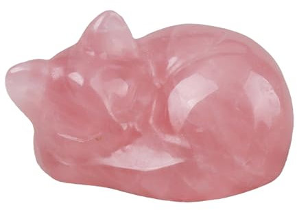 HhBdy Niedliche Katzenfiguren Katzenurnen für Zuhause Rosa Rosenquarz Kristall Katzenstatue Geschenk mit Katzenmotiv Sleeping Cat Ornament Pink Cat for Cat Lovers 38mm