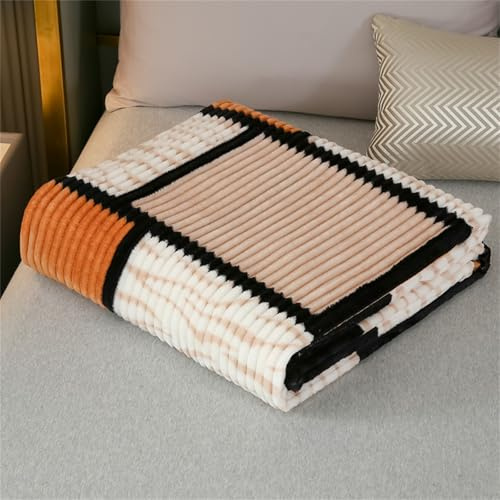 DOTBUY-SHOP Flannel Blanket, Soft Throw Blanket, Warm Throws Blankets, Throw fit all Season, Multicolor Plaid Versatile Flannel Blankets For Sofas, Bed, Travel (100x150cm,Orange)