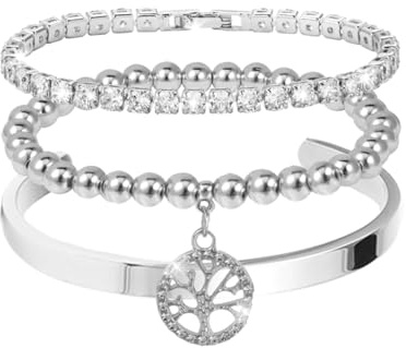 MILAKOO Damen Kettenarmband Armreif Set Edelstahl Verstellbare Boho Armbänder Stackable Twist Figar Offener Bangle Armband Manschette für Männer Frauen