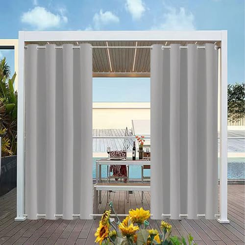 TECDOTO wasserdichte Outdoor Vorhänge für die Terrasse, Wetterfester Verdunkelungsvorhang mit Ösen Oben und Unten, Wärmeisolierte Sichtschutzvorhänge, 1 Paneel, Hellgrau, B183cm xH183cm