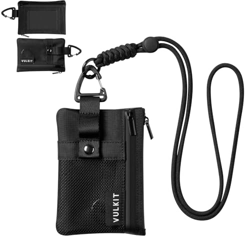 VULKIT Cartera pequeña Minimalista con Ventana de identificación, Tarjetero con Bloqueo RFID Cartera Resistente al Agua con Cremallera para Tarjetas de identificación (Negro)