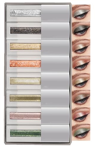 Set di 8 Ombretti Liquidi, Colori Vibranti e Luminosi, Long-Lasting, Impermeabili, Facili da Applicare, Trucco Professionale per Occhi e Labbra, Make-up Glitterato