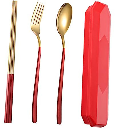 Toyvian Couverts Portables Acier Inoxydable Avec Boîte Comprenant Baguettes Et Couverts De Table Léger Et Pratique