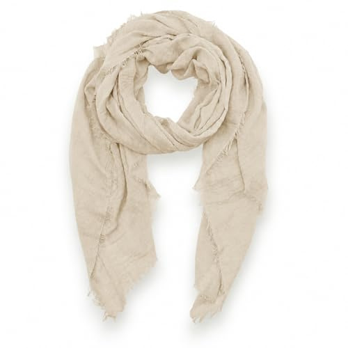 Ziona lätt tyg damer sommar halsduk tunn enfärgad vår enfärgad halsduk crinkle med fina fransar, Beige, XXL