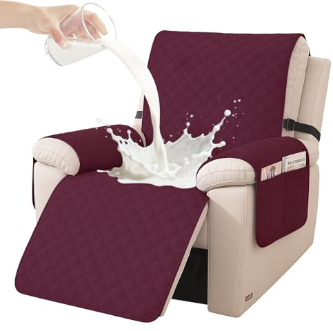YSTELLAA Sesselschoner Wasserdichter 1 Sitzer, Sesselschoner Für Relaxsessel Mit Taschen, Sessel Bezug Anti-Rutsch Kratzfest, Sesselschoner Mit Armlehne, Weihnachtsdeko, Bordeauxrot | Sesselbezug, rutschfest, mit Seitentaschen, elektrischer Relaxsessel, waschbar