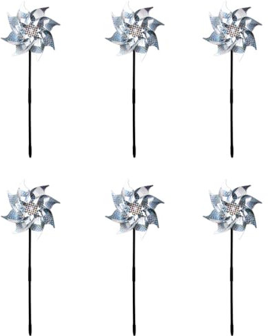 kiki fancy 6 Pcs Reflective Bird Repellent Windmills - Wind Spinners for G arden, Bird Scarers, and Outdoor Decorations, Garden Windmills for Yard, Patio, and Lawn